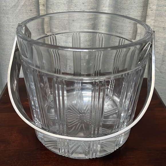 Signed Miller Rogaska Crystal Ice Bucket “Deco” Pattern w/ Handle, Disco… - Picture 3 of 11